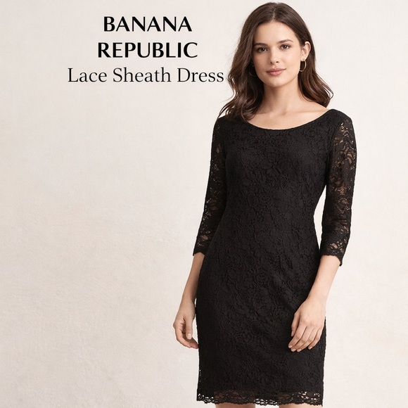Banana Republic Dresses & Skirts - Banana Republic Black Lace Sheath Dress Size 0 Elegant Cocktail Party Classic